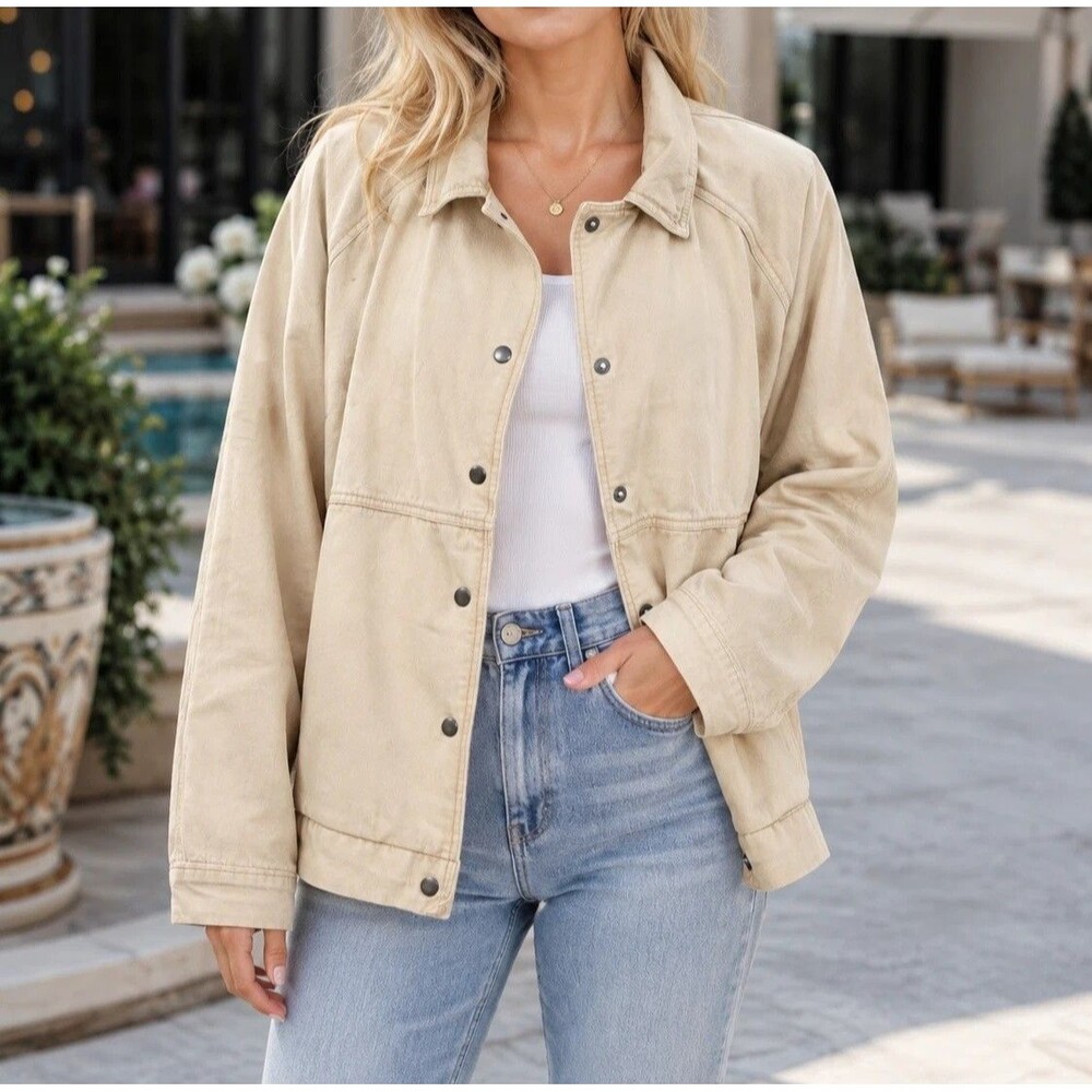 Free People We The Free Denim Jacket Top Long Sleeve Buttondown Cotton M 288220
